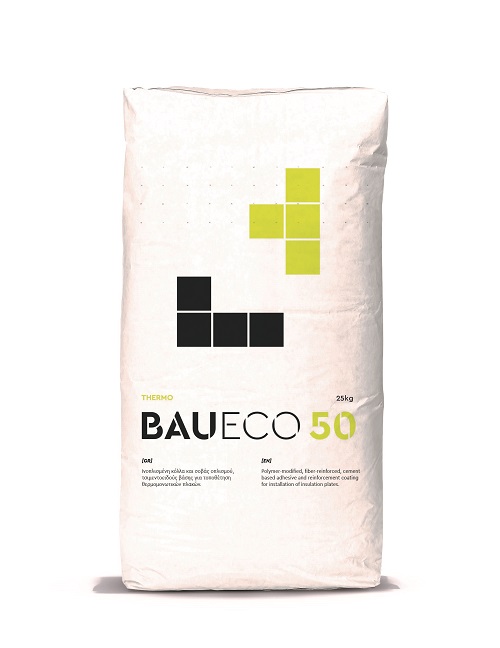 BAU ECO 50, τσιμεντοειδής κόλλα-σοβάς, γκρι 25kg/σακί.