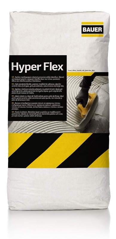 Hyper flex, λευκή εύκαμπτη κόλλα πλακιδίων, (C2TES2), 25kg/σακί.