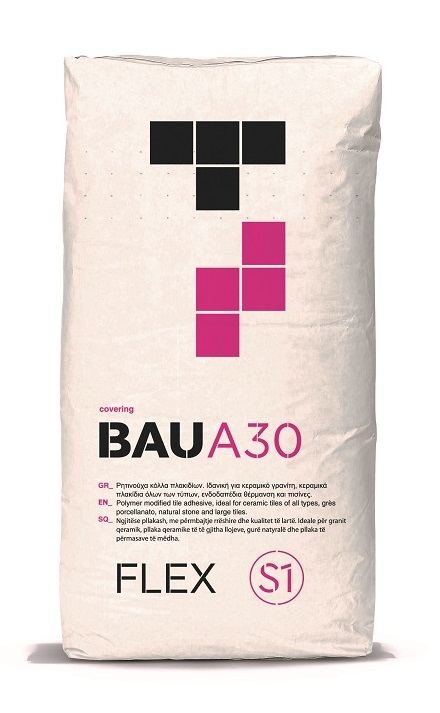 BAU A30 FLEX, τσιμεντοειδής κόλλα C2TE S1, λευκή, 25kg/σακί